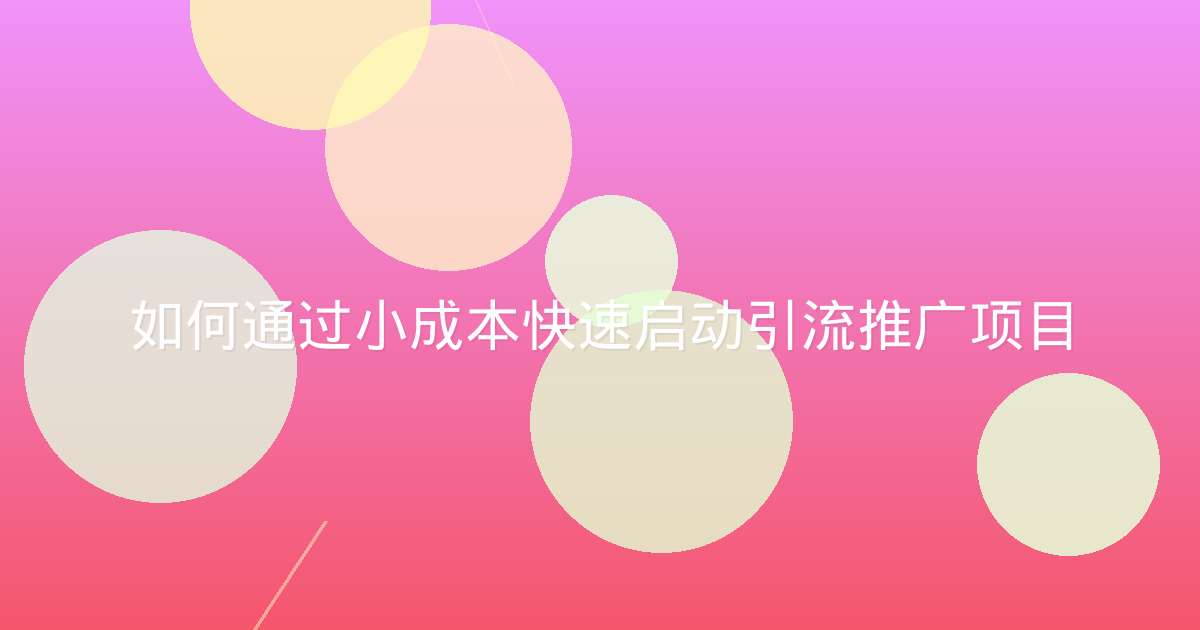 如何通过小成本快速启动引流推广项目